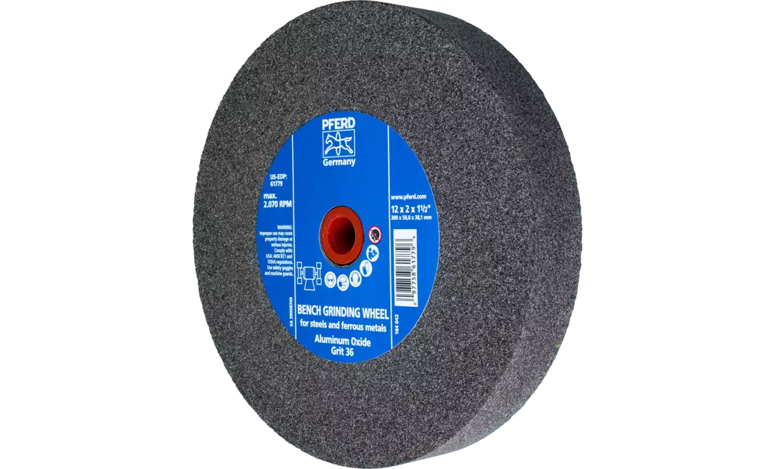 12'' x 2'' Vitrified Bench Wheel 1-1/2'' A.H., Aluminum Oxide, 36 Grit